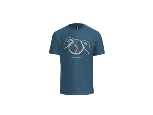 1 Corinthians 16:14 Stitch, Heathered Neptune Blue, Front artwork, Front view
