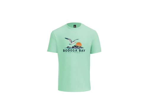 Bodega Bay emblem tee in Sea Mist, front view